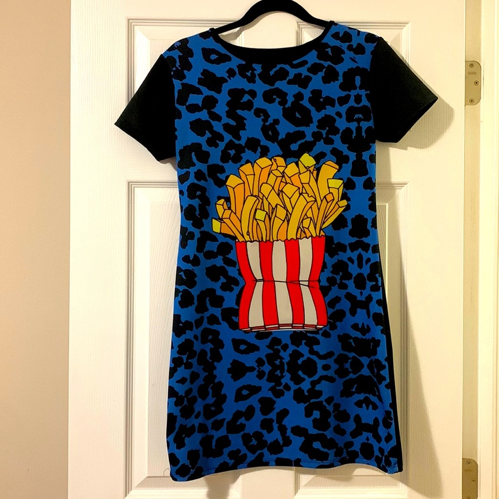 Dress t-shirt style french frise Macdonald tiger print blue black size xs s m